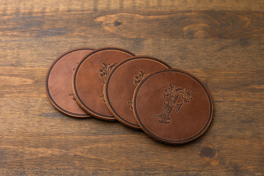 Fathertime Leather Coasters - "F" [Set of 4]