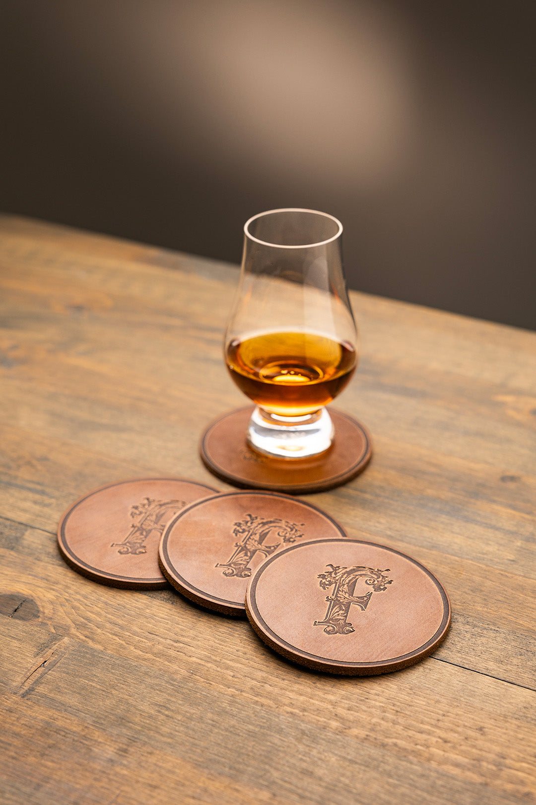 Fathertime Leather Coasters - "F" [Set of 4]