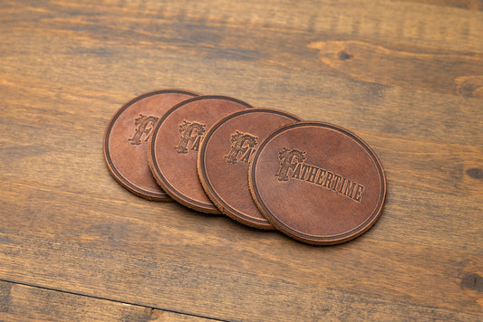 Fathertime Leather Coasters - "Fathertime" [Set of 4]