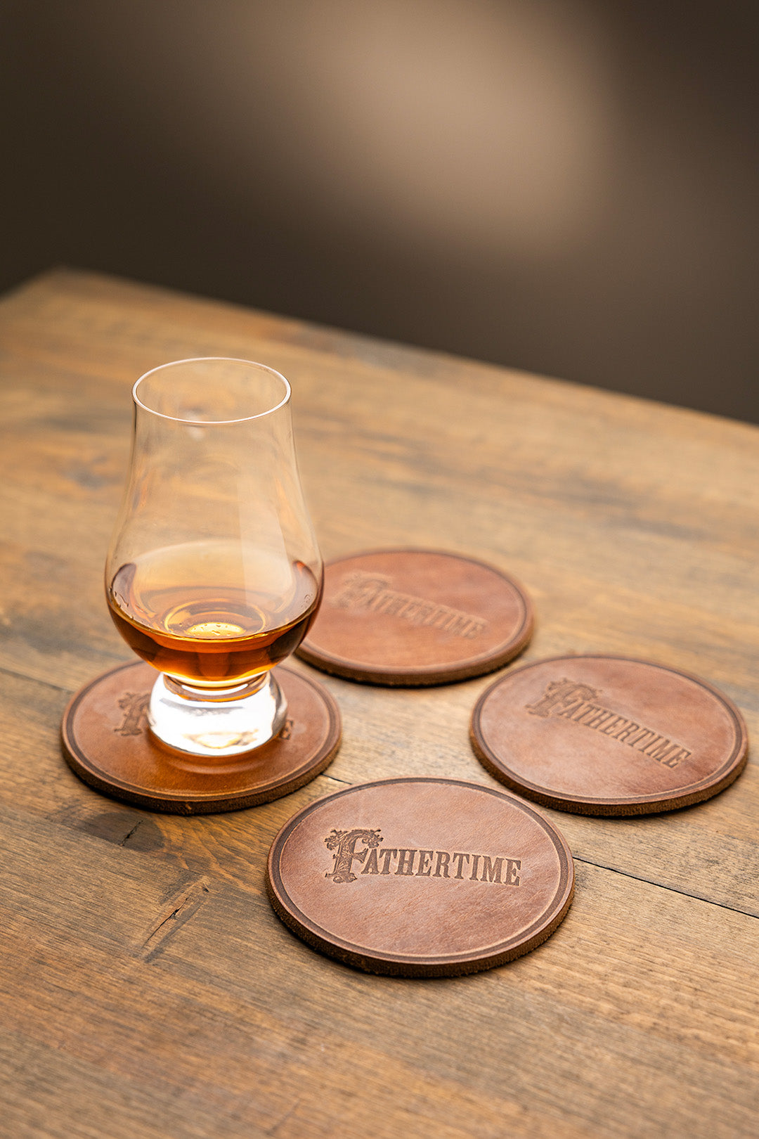 Fathertime Leather Coasters - "Fathertime" [Set of 4]