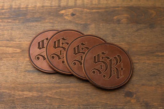 *NEW* Fathertime Leather Coasters - "Santa's Reward" [Set of 4]